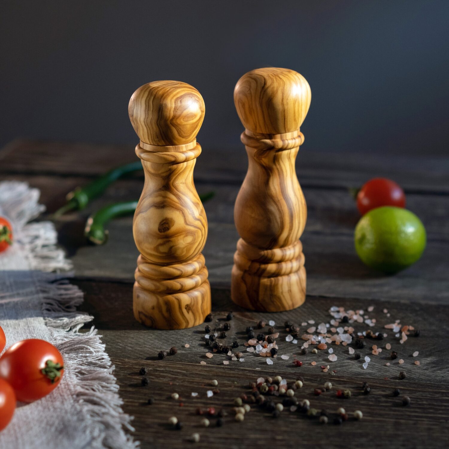 Round Olive Wood Salt and Pepper Shakers