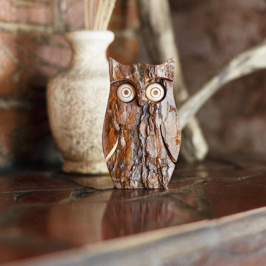 Owl Figure with Bark