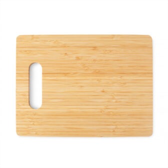 Bamboo cutting board isolated on white background.