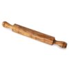 A wooden rolling pin on a white background.