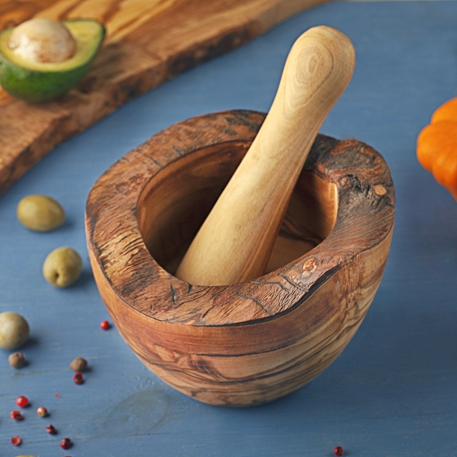 Rustic Olive Wood Mortar and Pestle Set - Forest Decor