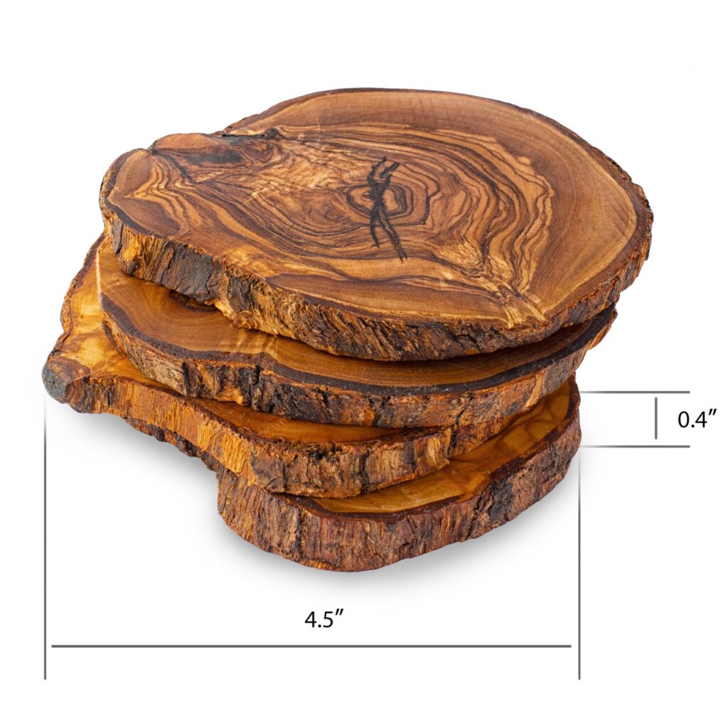 Personalized Olive Wood Engraved Round Coasters Set - Forest Decor