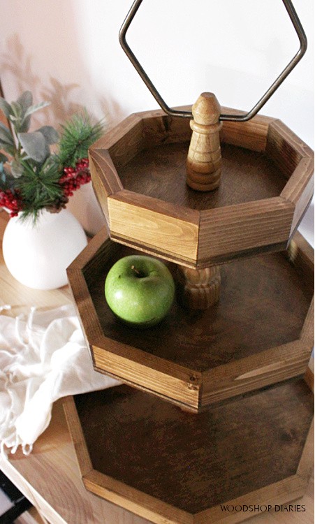Three-tiered wooden tray