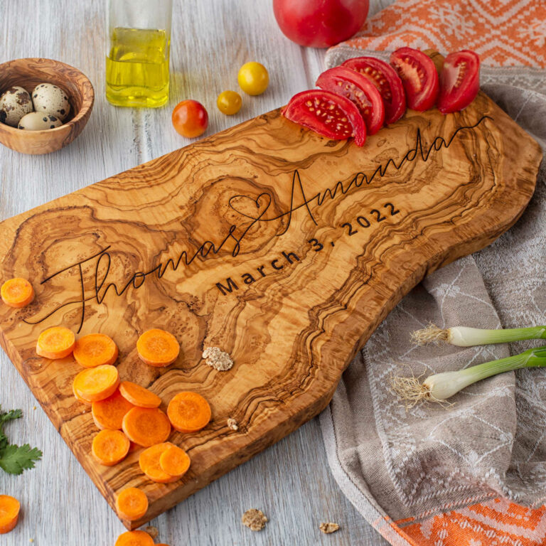 Personalized Live Edge Charcuterie Board – Olive Wood - Forest Decor