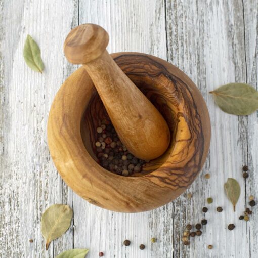 Round Wood Mortar and Pestle Set