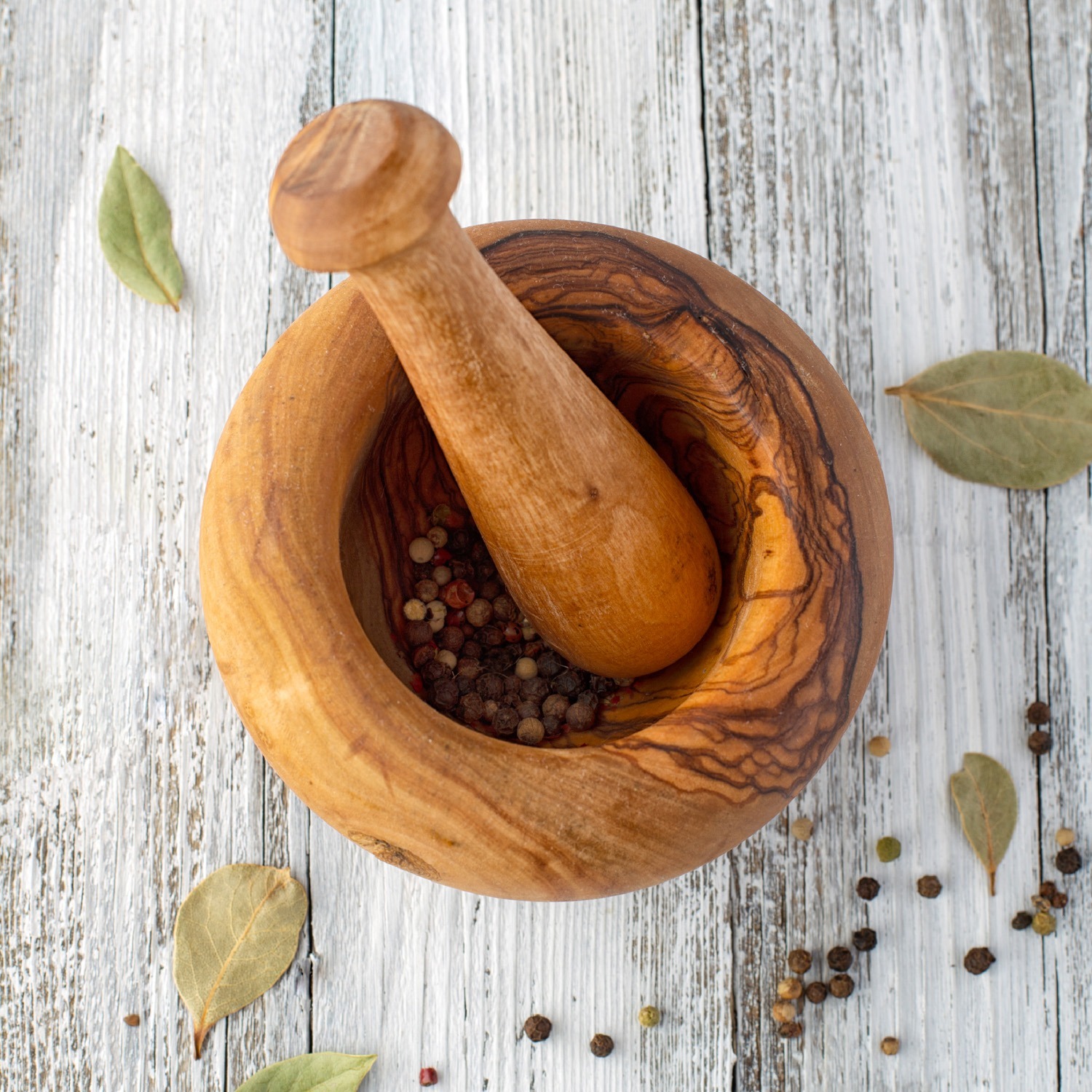 Olive Wood Mortar and Pestle Set - Handmade Wooden Herb and Spice