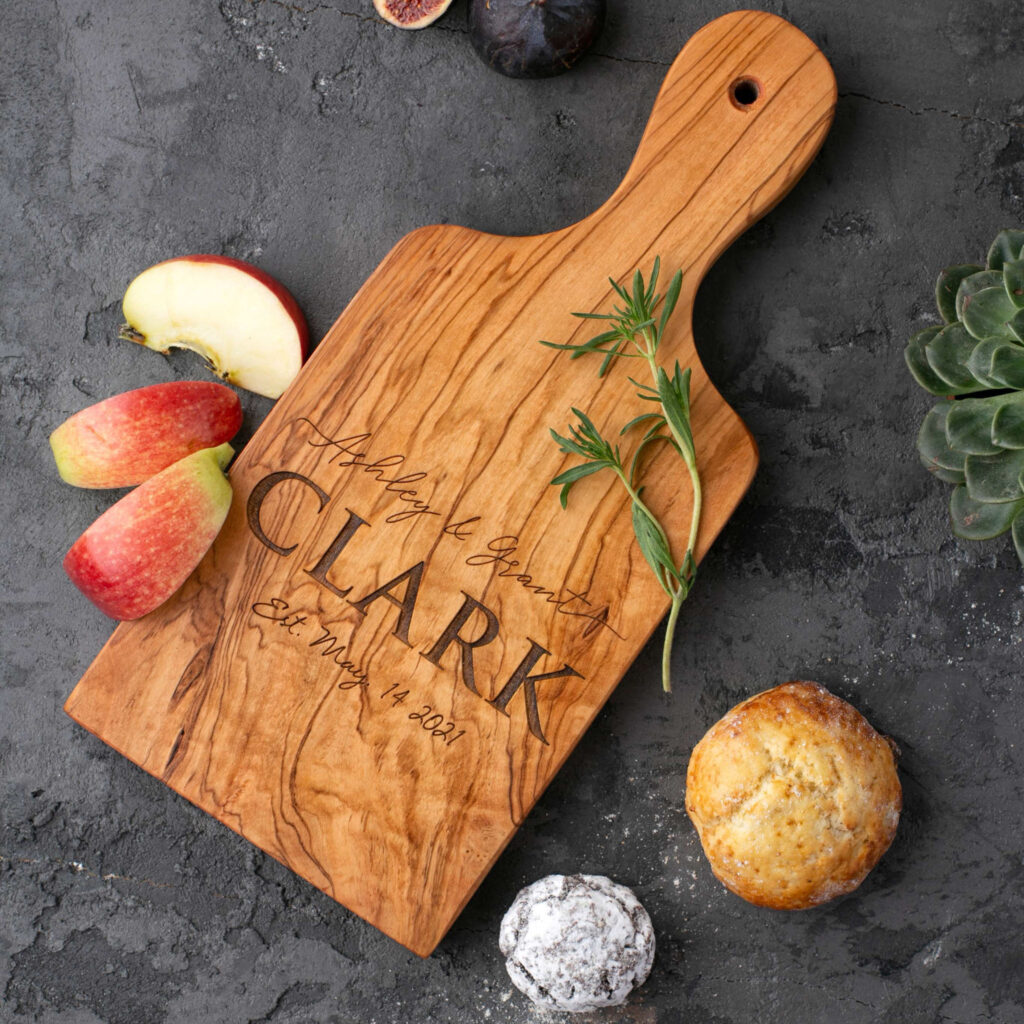 Rustic personalized olive wood handle board
