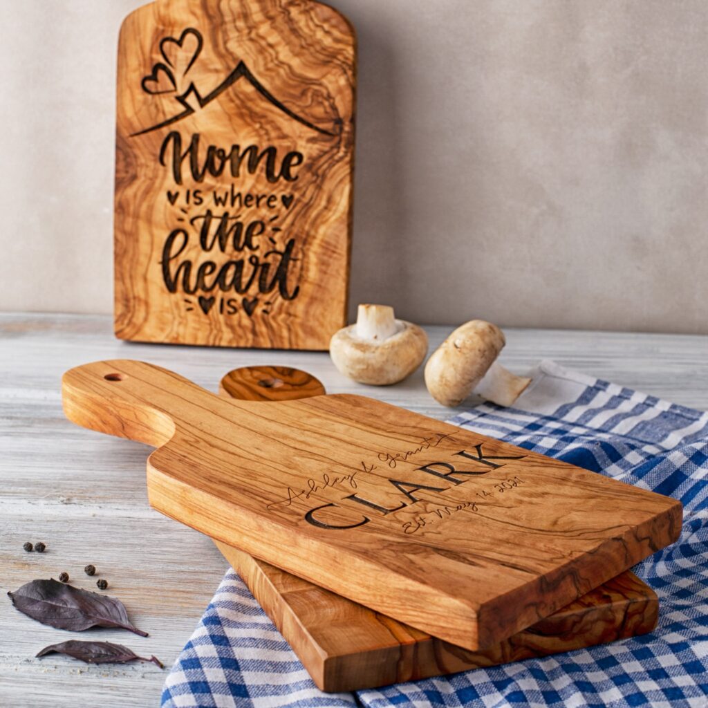Rustic personalized olive wood handle board