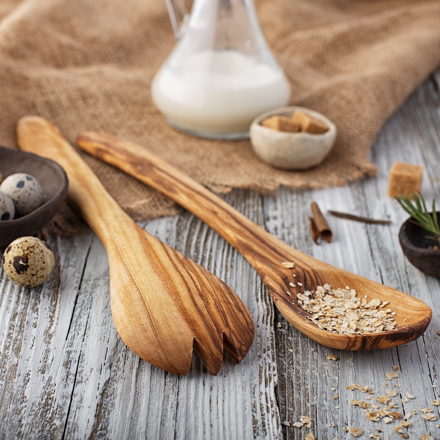  Set Wooden Salad Spoons, Salad Tongs for Serving