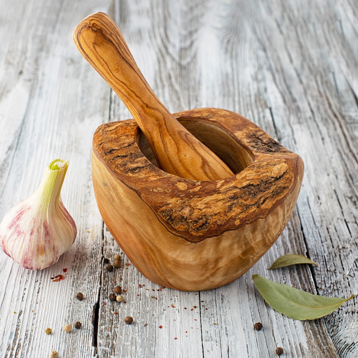 Rustic Olive Wood Mortar and Pestle Set - Forest Decor