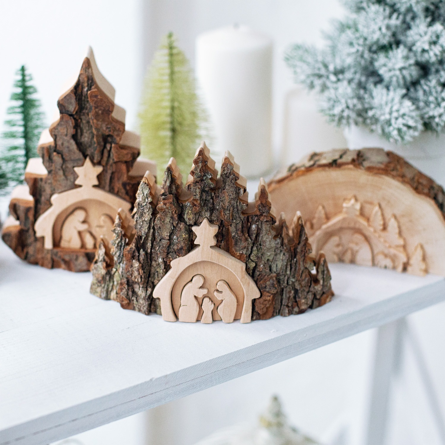 wooden nativity scenes