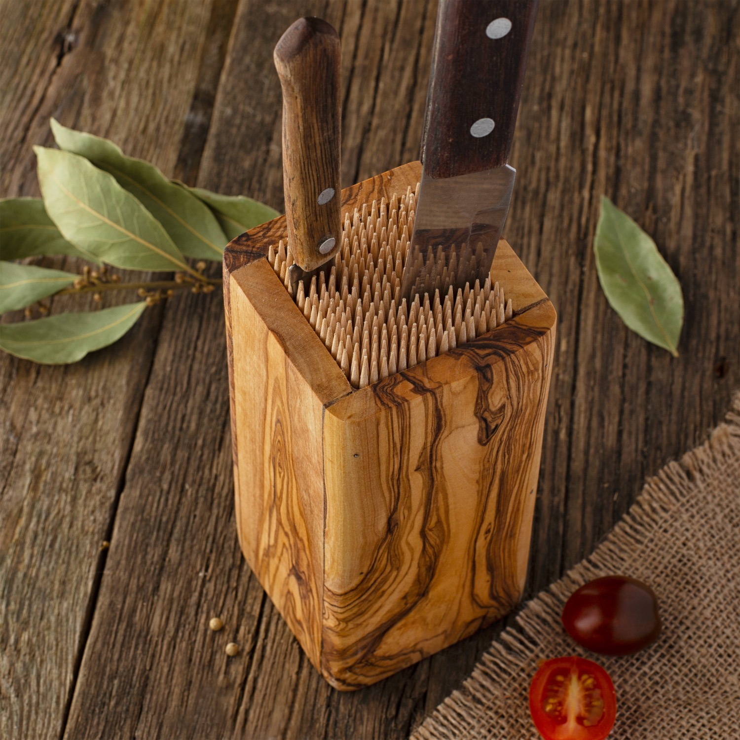 Slotless Olive Wood Knife Block - Forest Decor