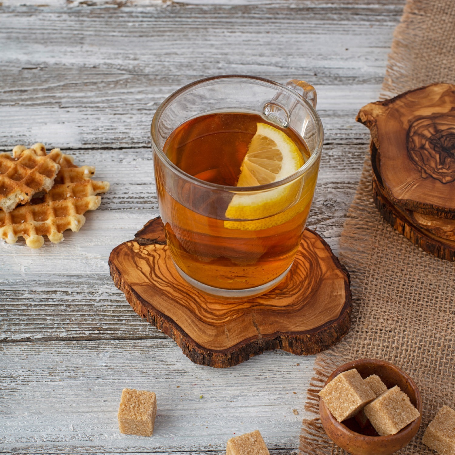 Personalized Olive Wood Engraved Round Coasters Set - Forest Decor