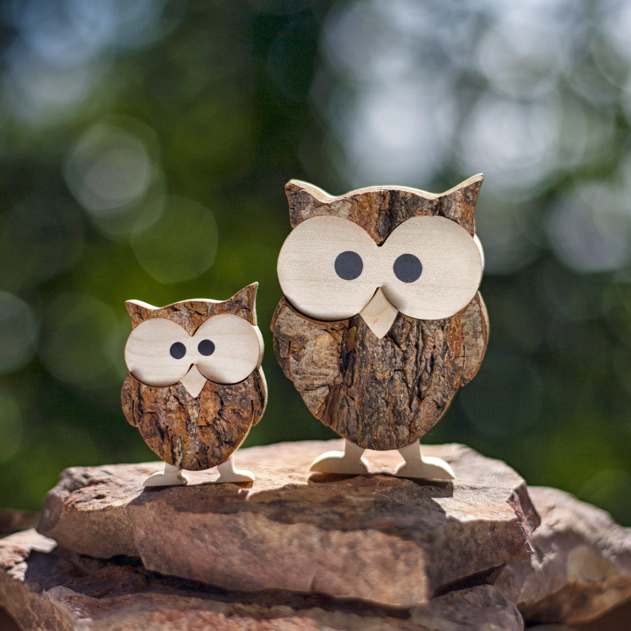 Wooden Owl Figurine & Rustic Owl Decor for Wall and Shelf - Forest Decor