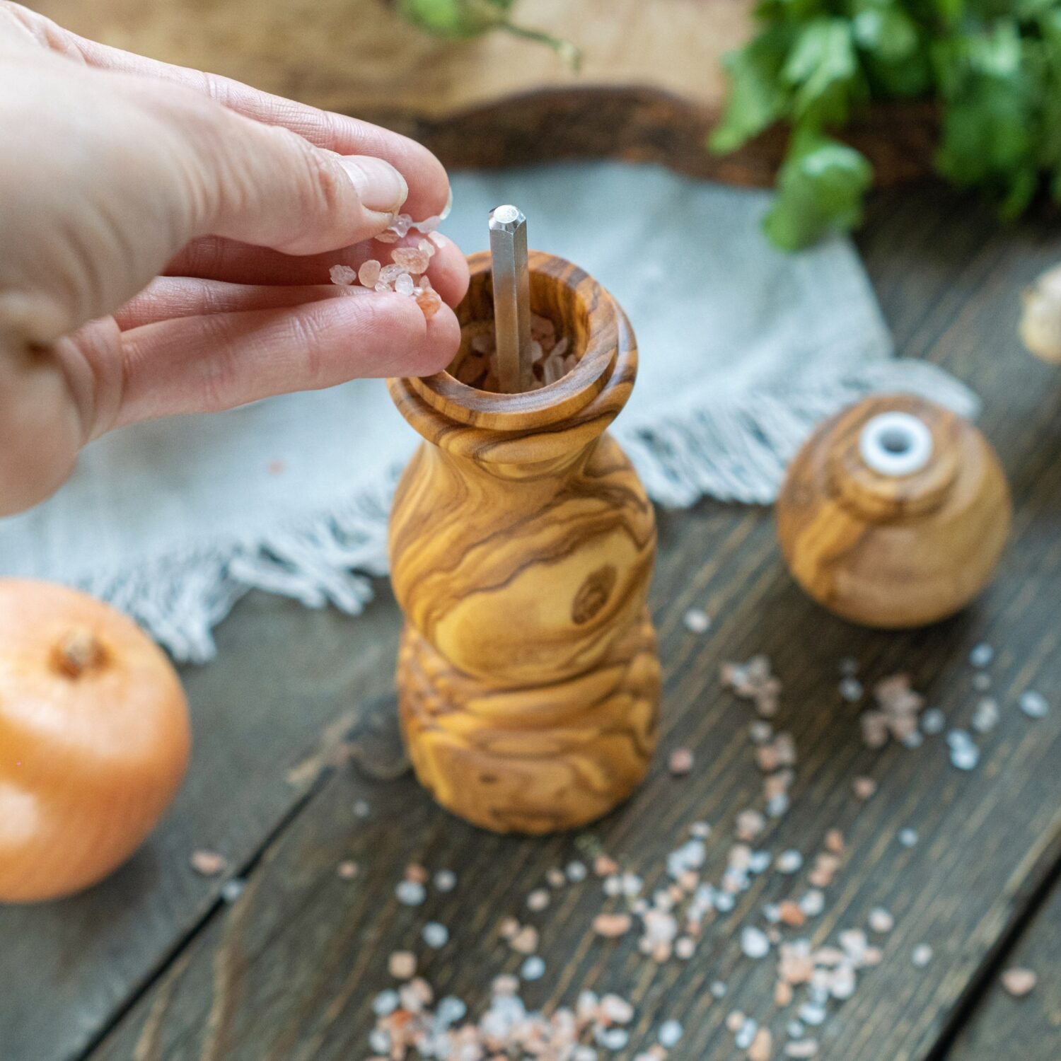 Olive Wood Salt and Pepper Shakers - Round