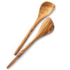 Two olive wood spoons on a white background.