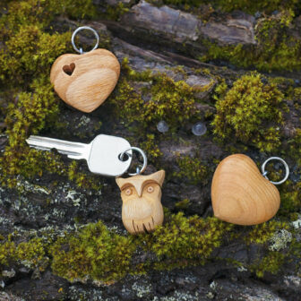 Wood Owl & heart Keychain