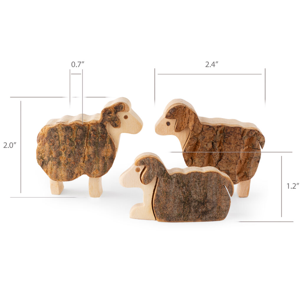 3 wooden sheeps