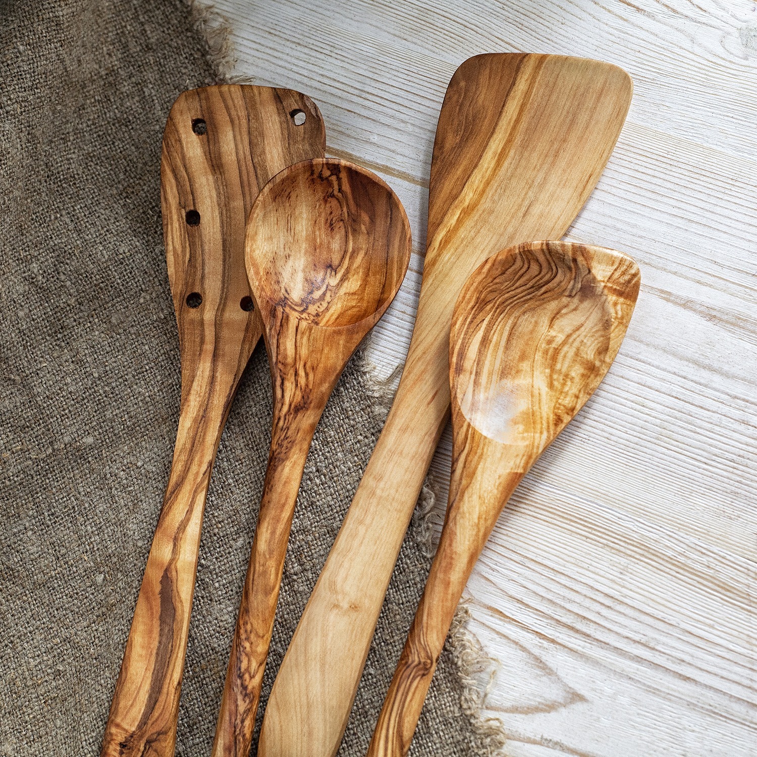 Olive Wood Kitchen Utensils Set for Cooking (4-Piece Set) - Forest