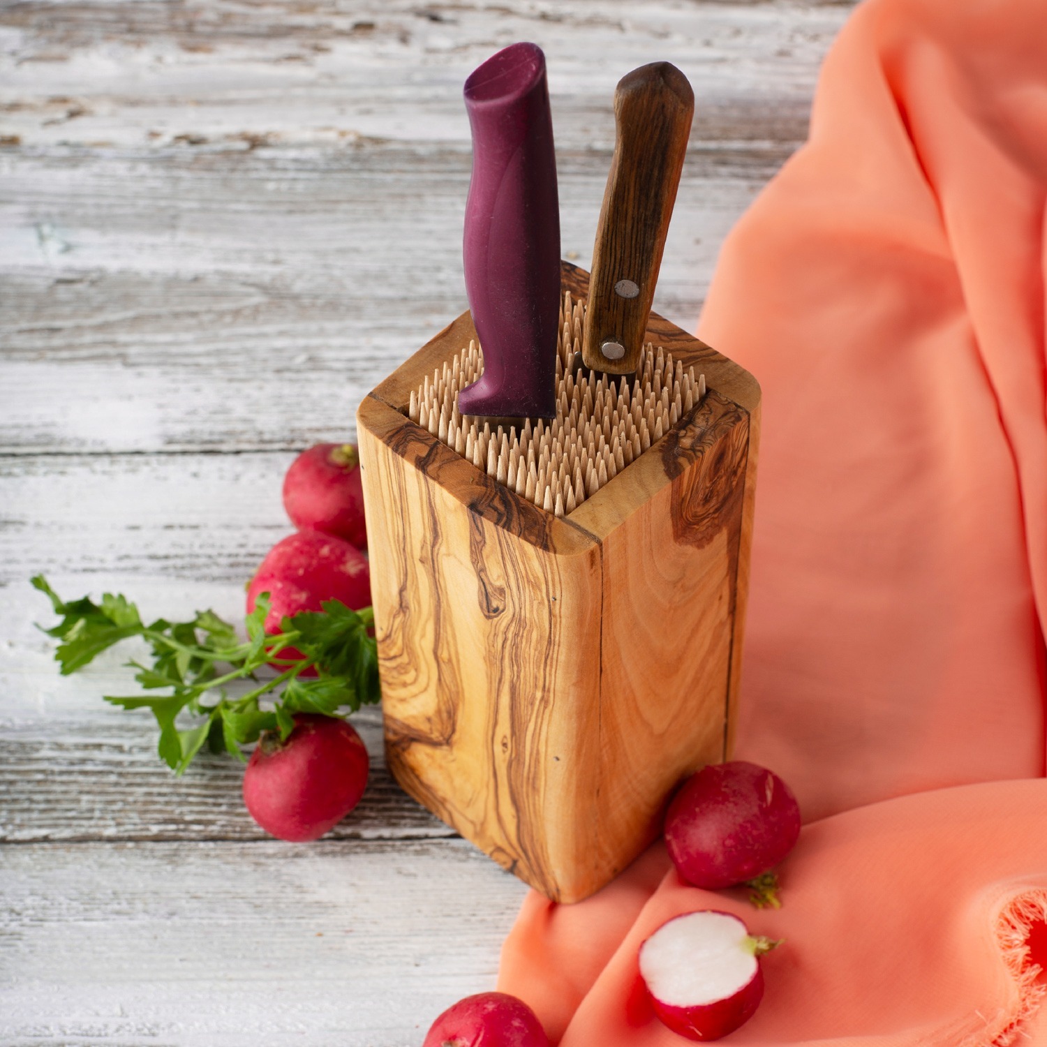 Slotless Olive Wood Knife Block - Forest Decor