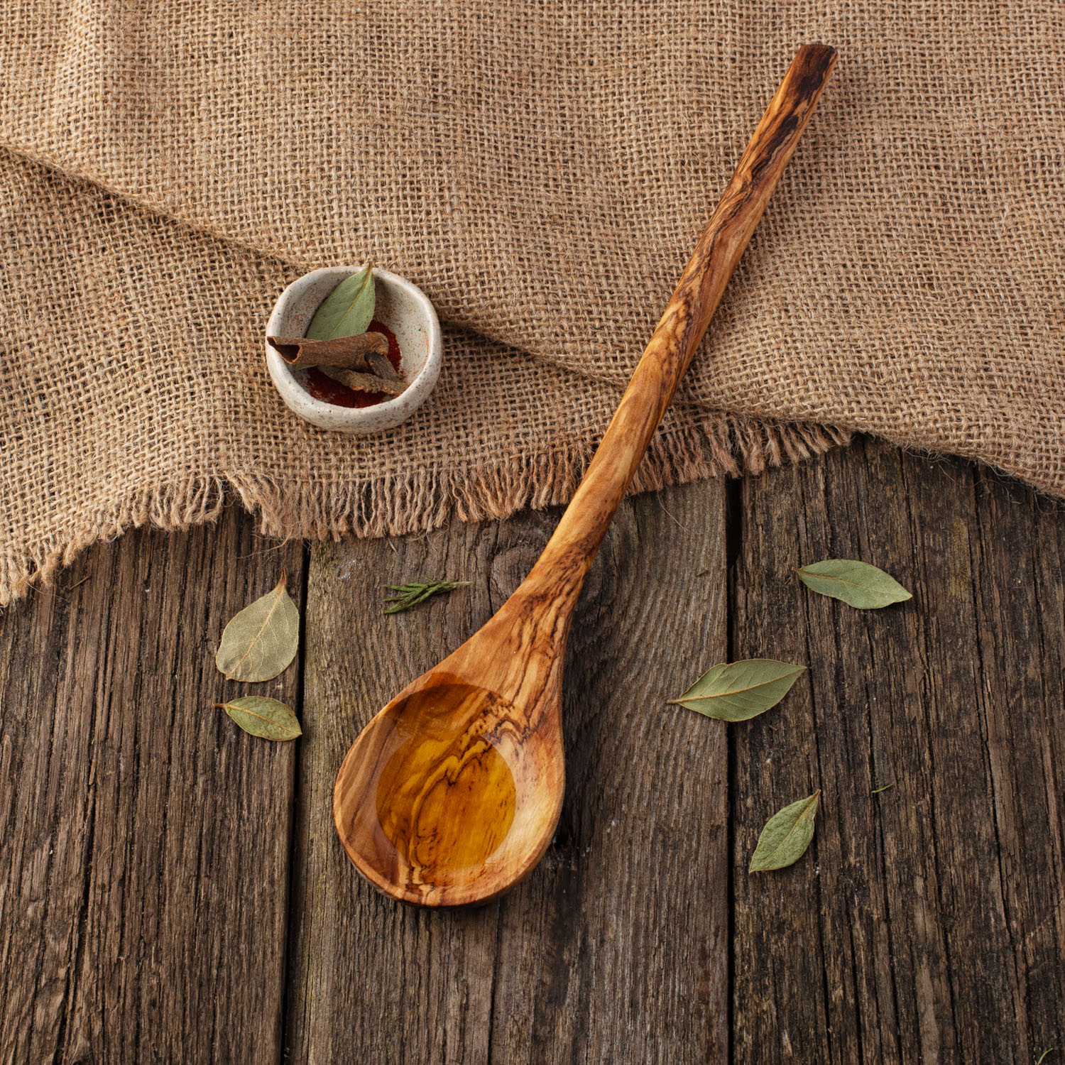 Personalized Olive Wood Cooking Spoons Round (Set of 2) - Forest Decor