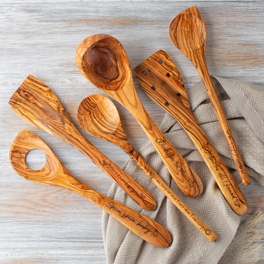 Traditional Olive Wood 5 Piece Kitchen Utensil Set