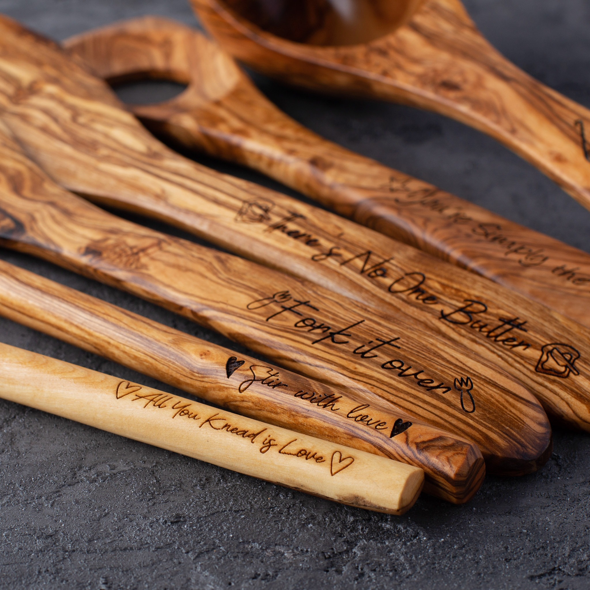 Personalized Olive Wood Utensils (Set of 6) - Forest Decor