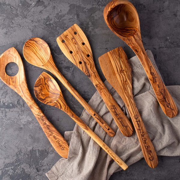 Personalized Olive Wood Utensils – Set of 6