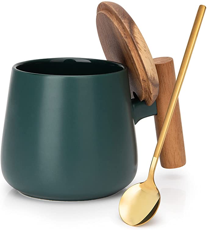 Ceramic Mug with Wooden Lid and Handle