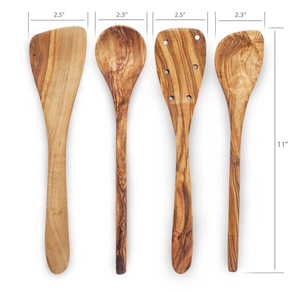 A set of wooden spoons with measurements on them.