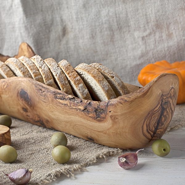 Wooden Bread Bowl with bread