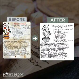 A picture of a recipe card before and after.