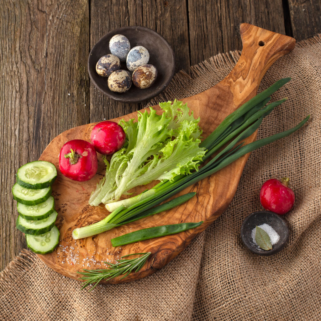 Vegetables on an Olive Wood Cutting Boards