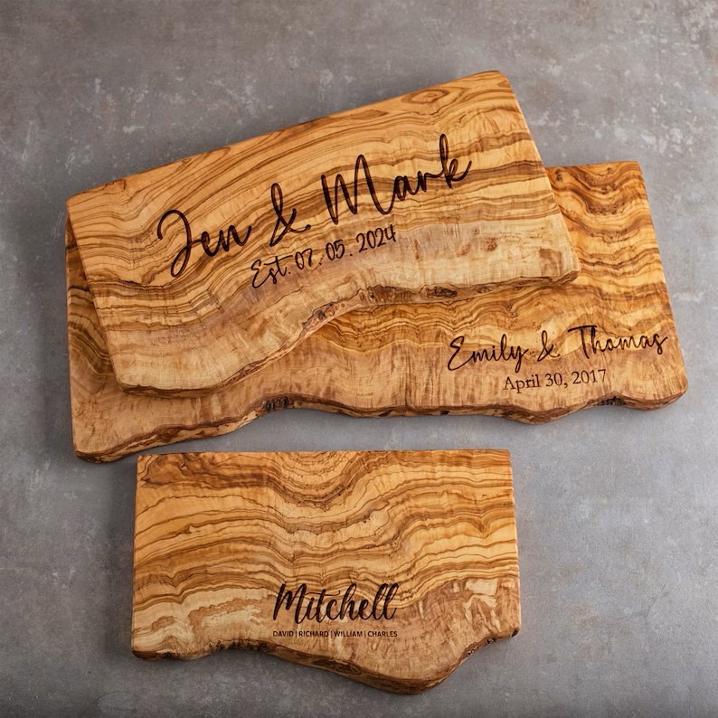 Personalized live edge cheese board as a gift
