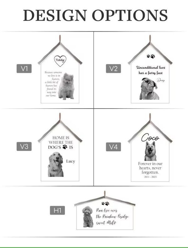 A black and white photo of a dog house with different design options.