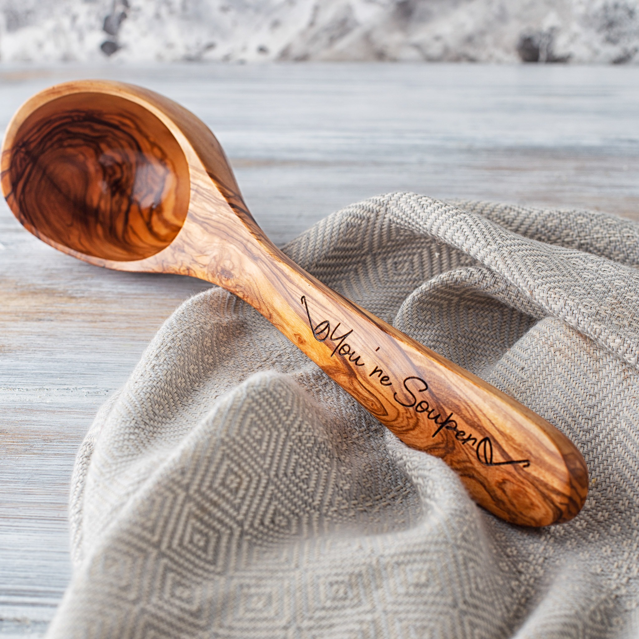 Handcrafted personalized wooden kitchen ladle