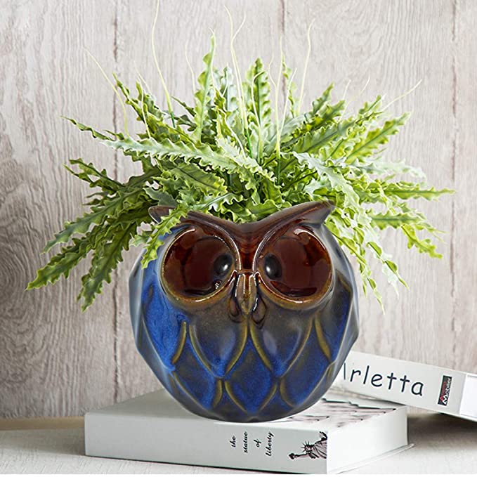 Blue Owl Ceramic Planter