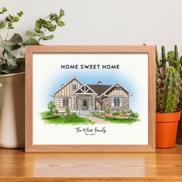 Custom House Portrait Sketch with Frame