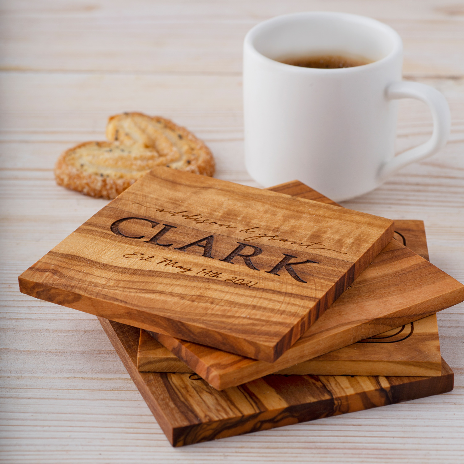 Personalized Wooden Engraved Square Coasters Set of 4