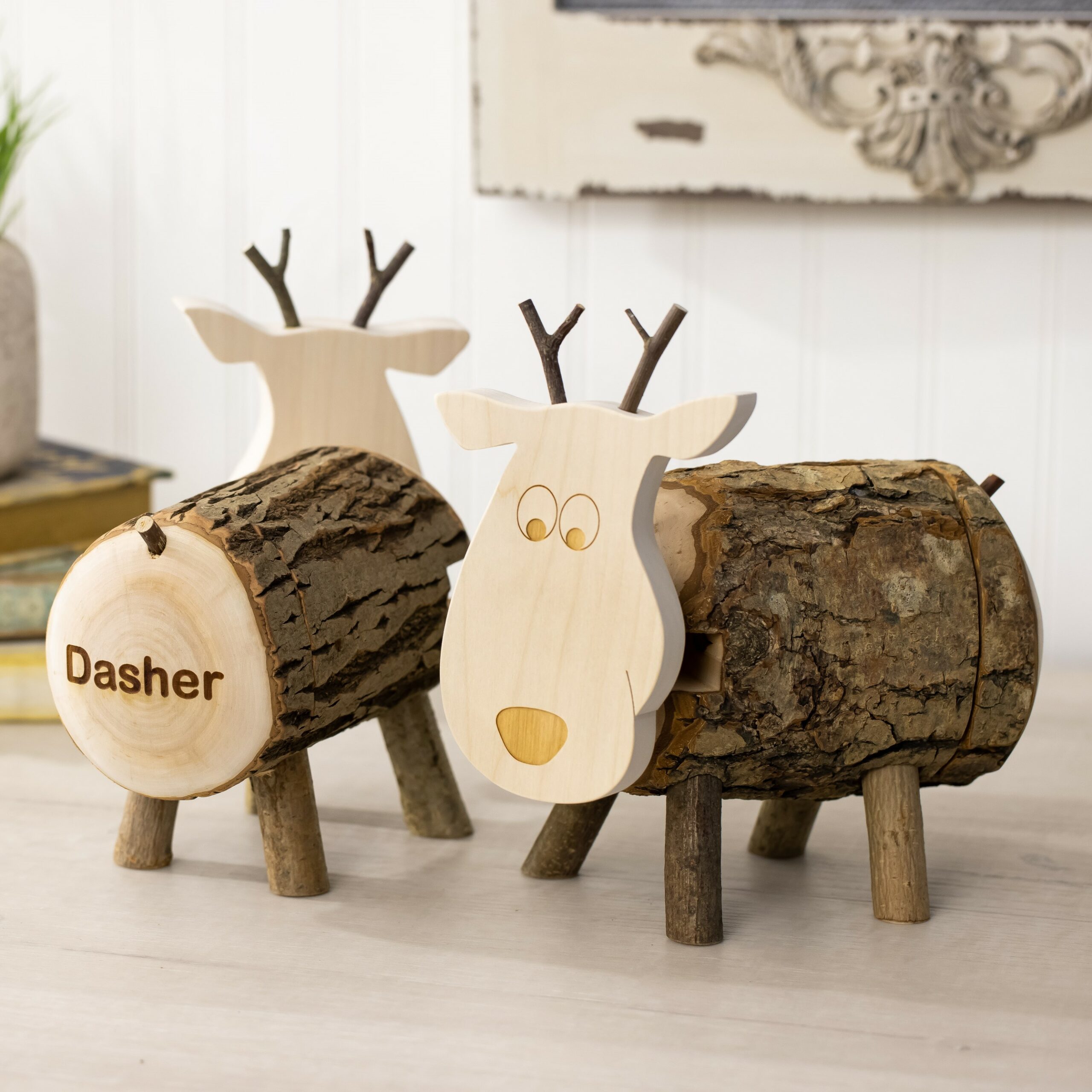 wooden reindeer piggy bank