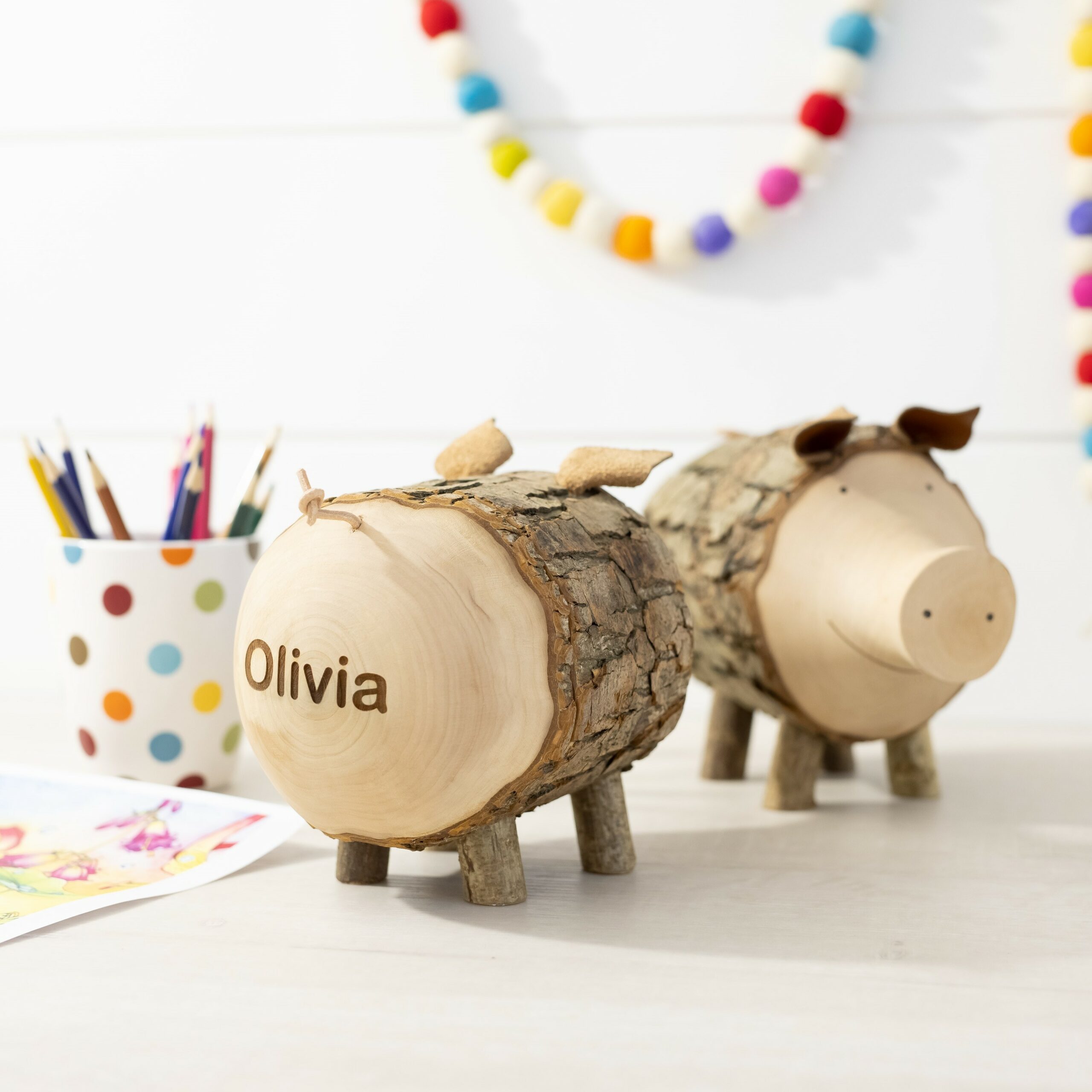Woodland Piggy Bank Personalized Gifts For Kids Handmade In USA 