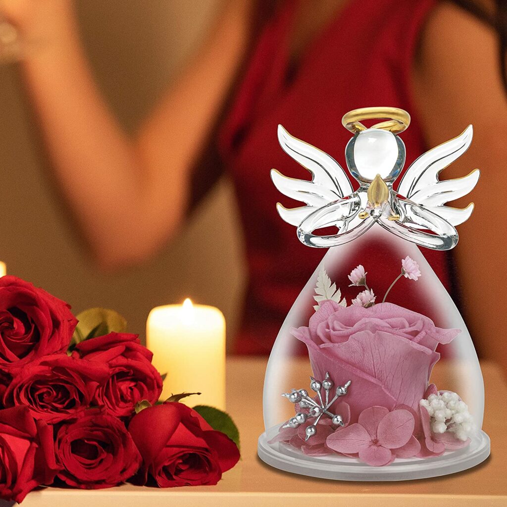 Rose in Glass Angel Figurine