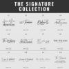 Collection of stylized signature designs for couples with names and dates, suitable for wedding invitations or anniversaries.