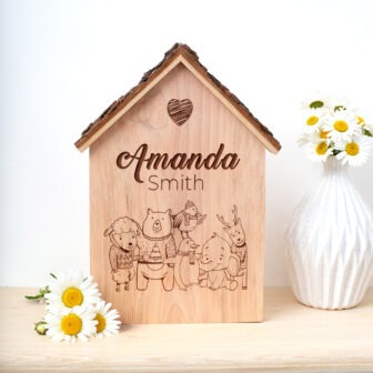 Personalised wooden teddy bear house.