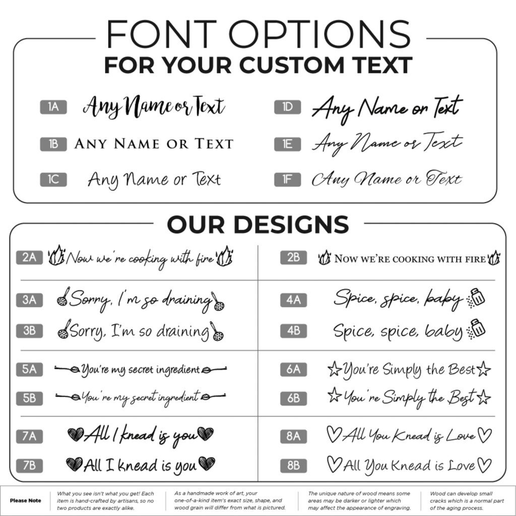 Font options for your custom text.