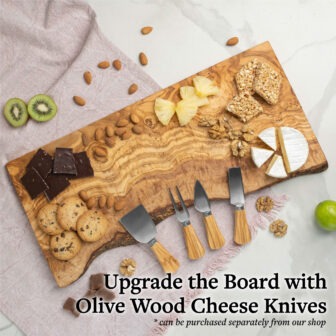 Upgrade the board with olive wood cheese knives.