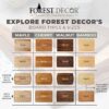 A promotional graphic showcasing forest decor's variety of cutting board types and sizes in materials like maple, cherry, walnut, and bamboo.