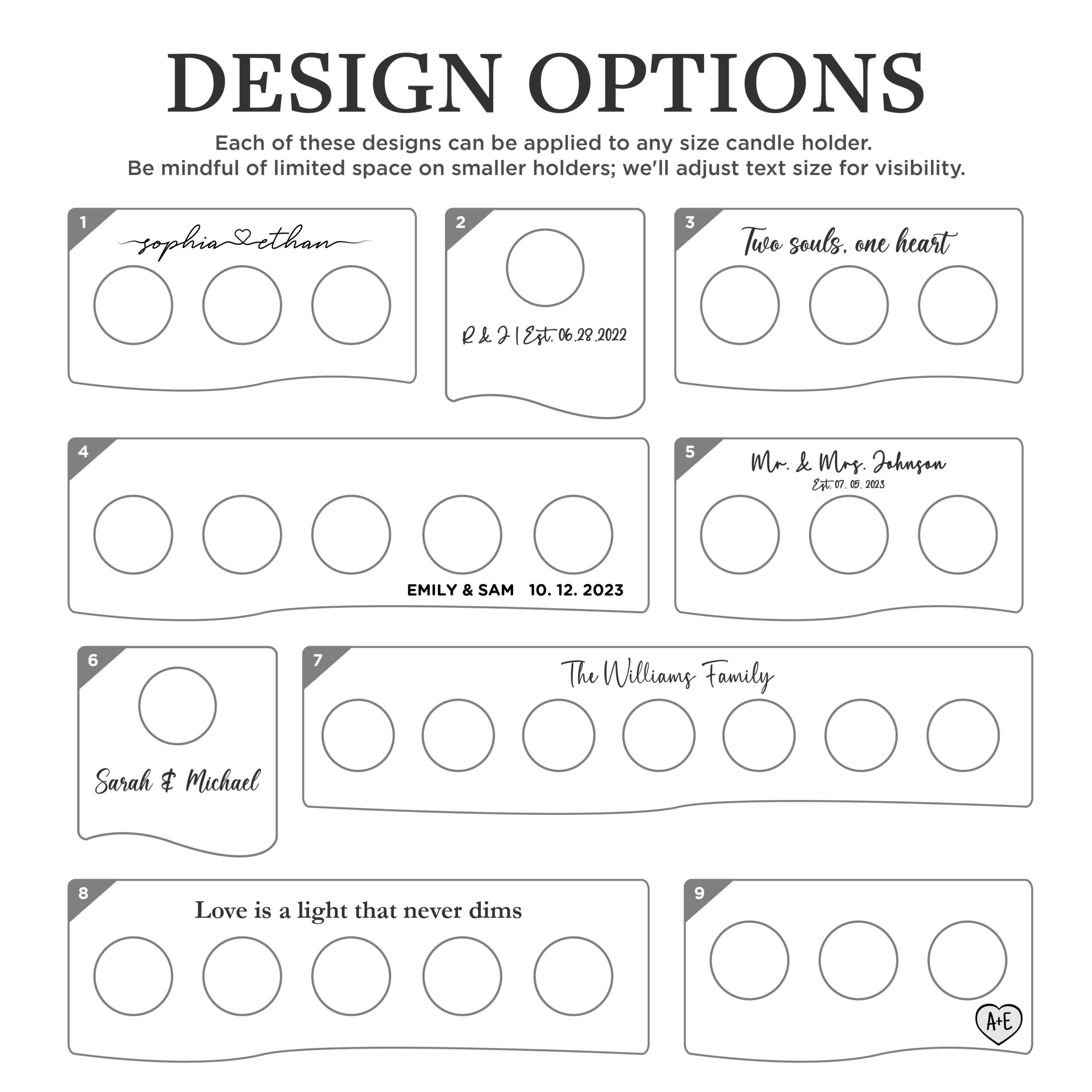 A design options sheet with a number of different options.