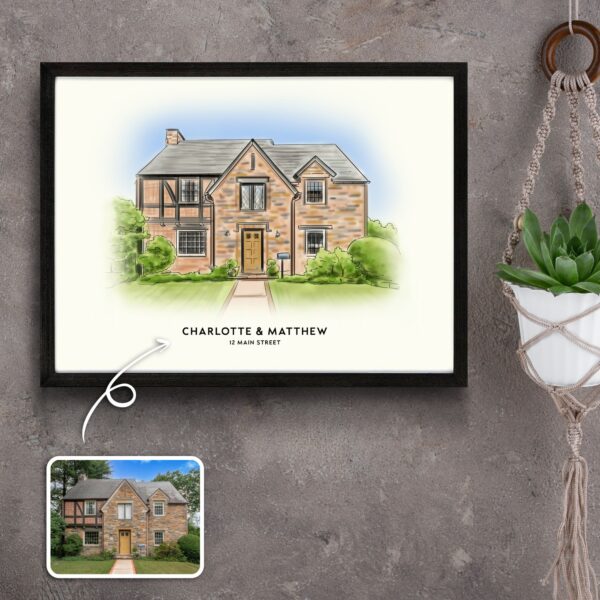 Custom House Portrait Sketch with Frame