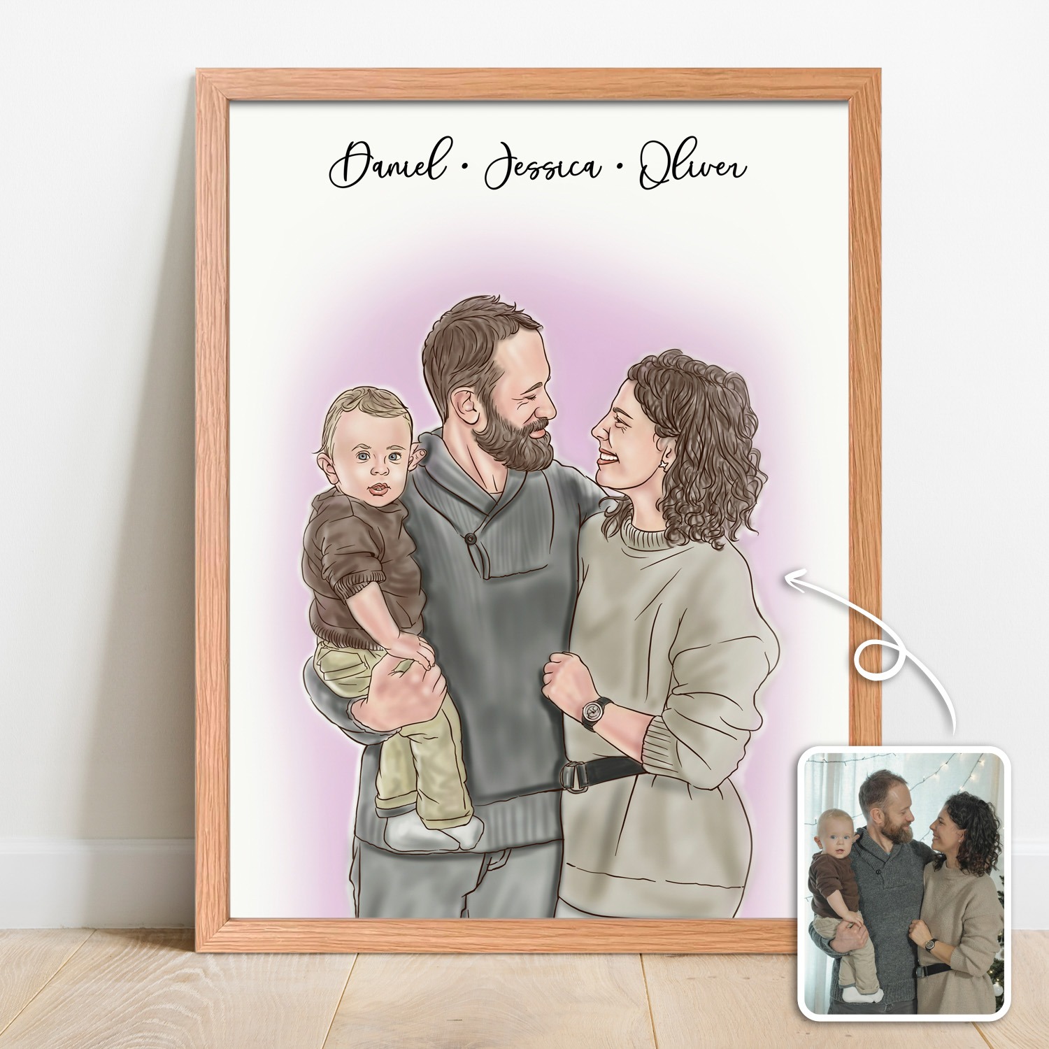 Custom Watercolor Family Portrait Sketch